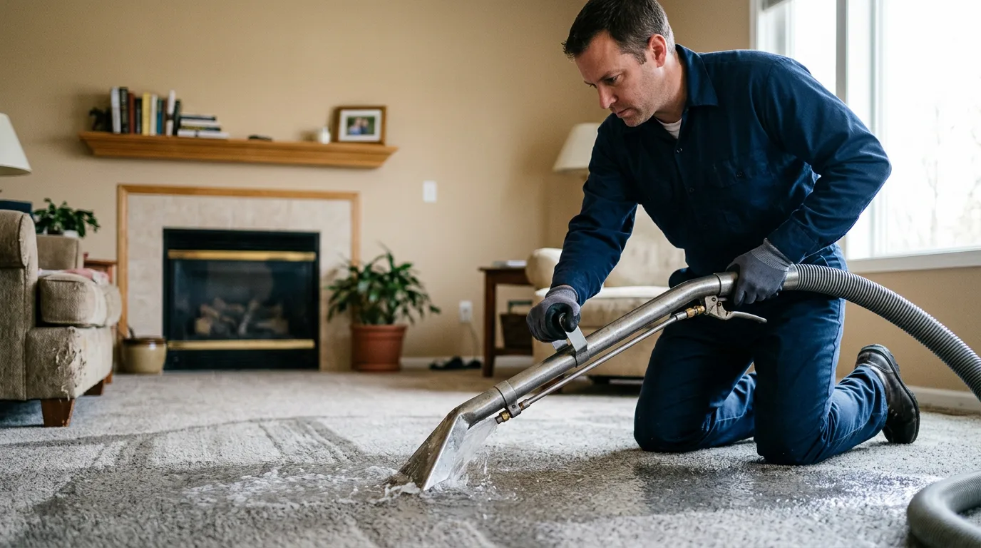 Water damage restoration technician working near Hope, ME